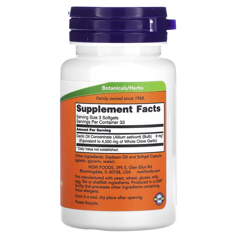 NOW Foods, Garlic Oil, 1,500 mg, 100 Softgels 733739017901