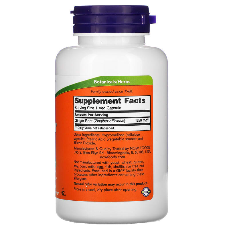 NOW Foods, Ginger Root, 550 mg, 100 Veg Capsules 733739046802