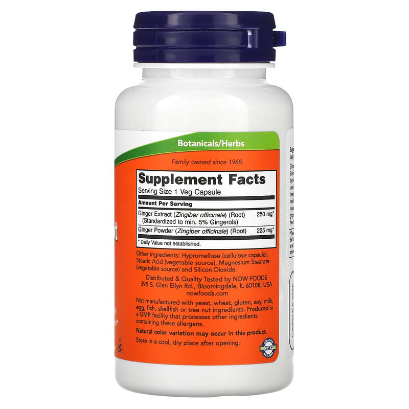 NOW Foods, Ginger Root Extract, 250 mg, 90 Veg Capsules 733739046895