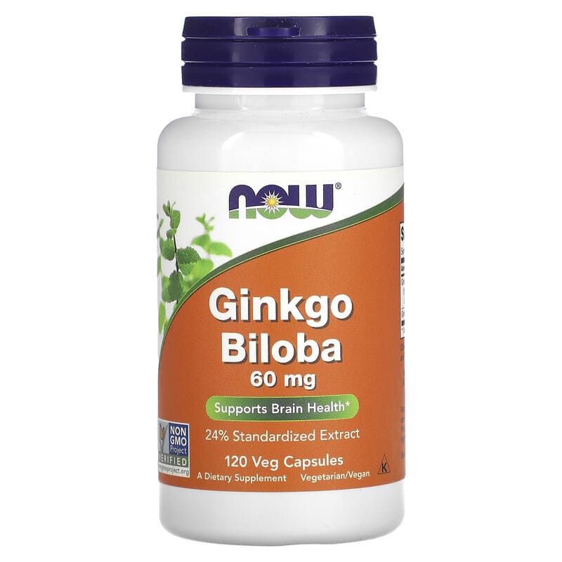NOW Foods Ginkgo Biloba 60 mg 120 Veg Capsules 733739046871