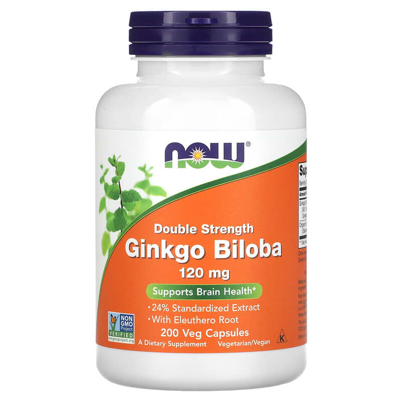 NOW Foods Ginkgo Biloba Double Strength 120 mg 200 Veg Capsules 733739046819