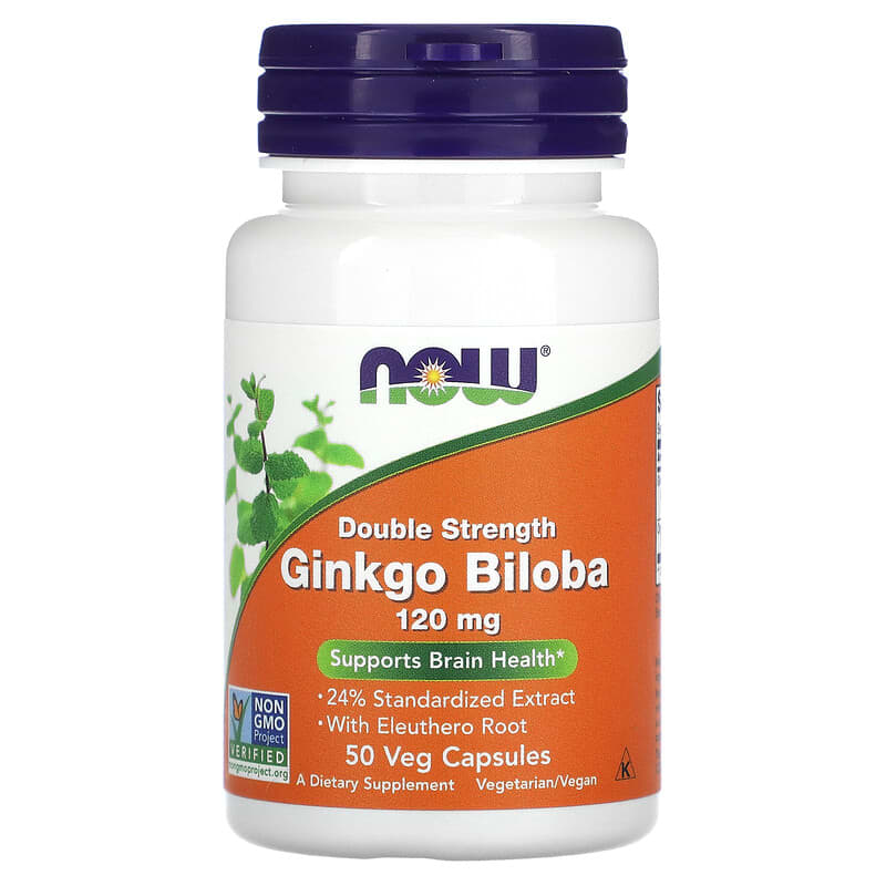 NOW Foods Ginkgo Biloba Double Strength 120 mg 50 Veg Capsules 733739046826