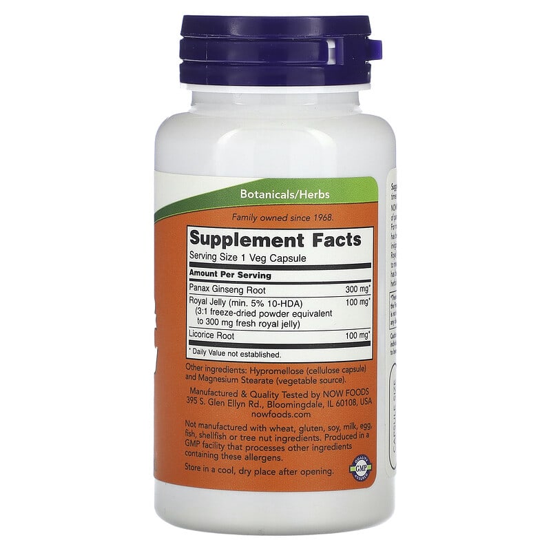 NOW Foods, Ginseng & Royal Jelly, 90 Veg Capsules 733739040077