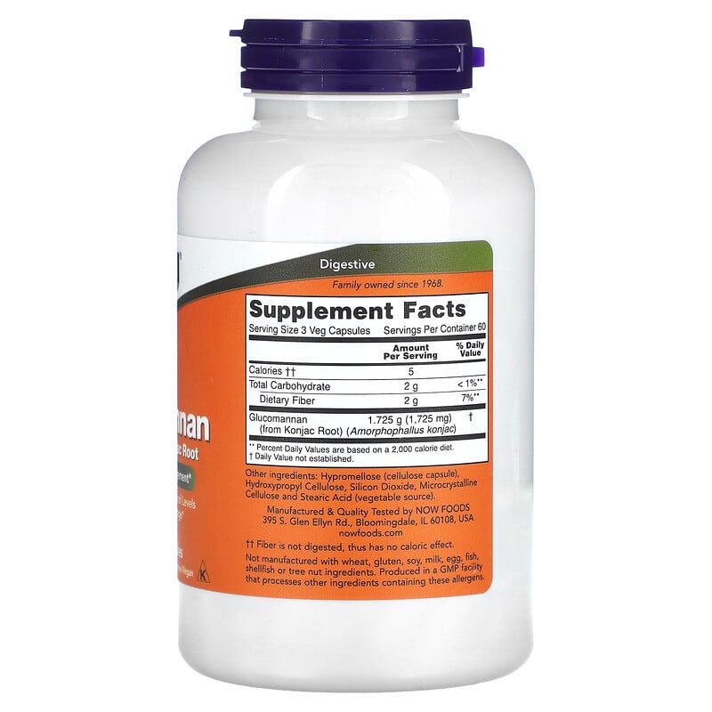 NOW Foods, Glucomannan, 575 mg, 180 Veg Capsules 733739065124