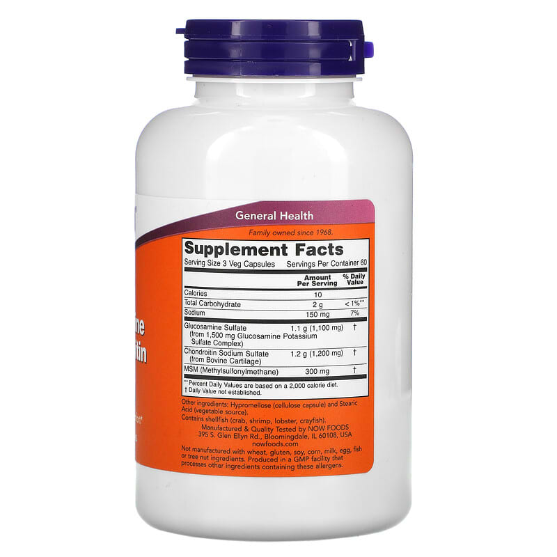 NOW Foods, Glucosamine & Chondroitin with MSM, 180 Veg Capsules 733739031723