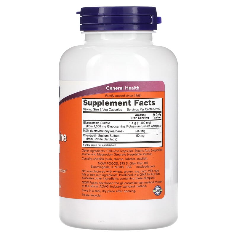 NOW Foods, Glucosamine & MSM, 180 Veg Capsules 733739032799