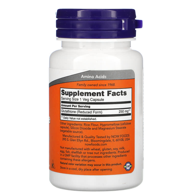 NOW Foods, Glutathione, 250 mg, 60 Veg Capsules 733739000965
