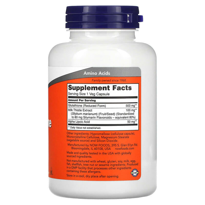 NOW Foods, Glutathione, 500 mg, 120 Veg Capsules 733739001764