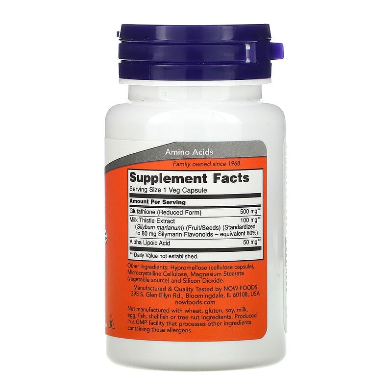 NOW Foods, Glutathione, 500 mg, 30 Veg Capsules 733739001757