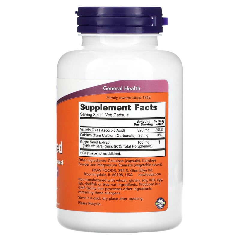 NOW Foods, Grape Seed, Standardized Extract, 100 mg , 200 Veg Capsules 733739032492