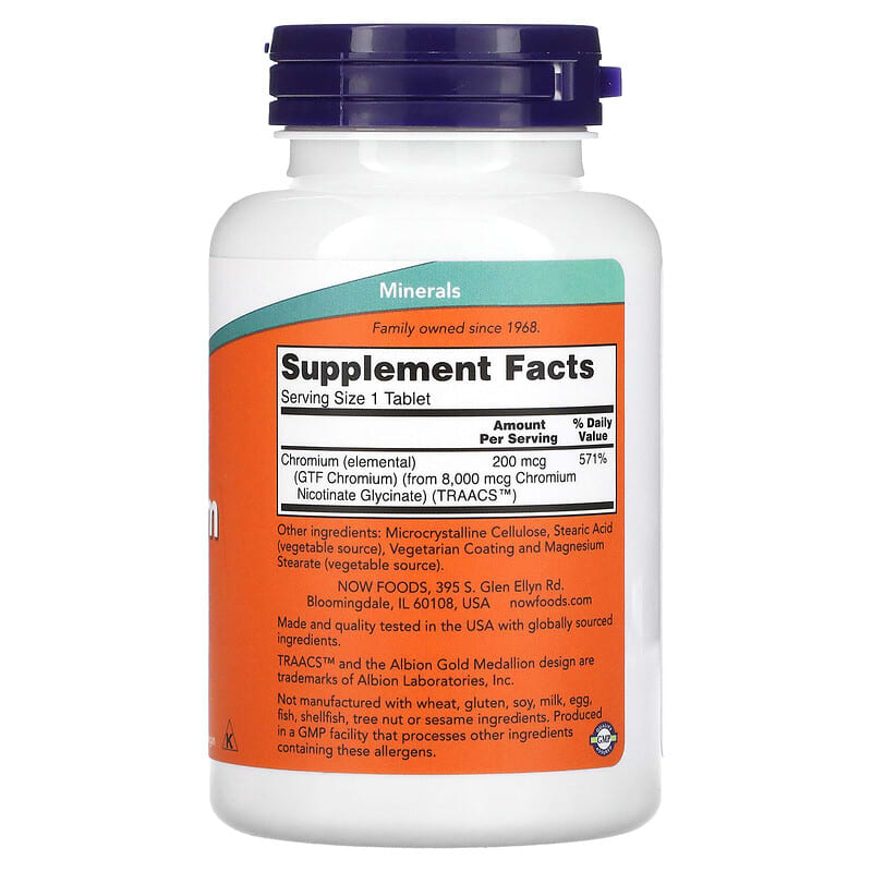 NOW Foods, GTF Chromium, 200 mcg, 250 Tablets 733739014320