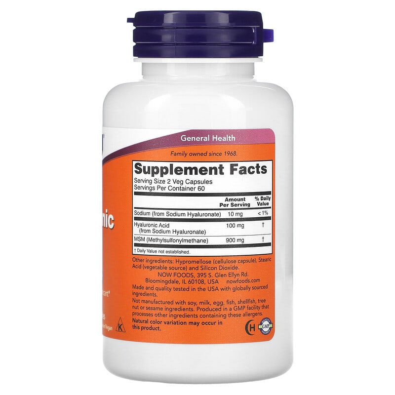 NOW Foods, Hyaluronic Acid With MSM, 50 mg, 120 Veg Capsules 733739031570