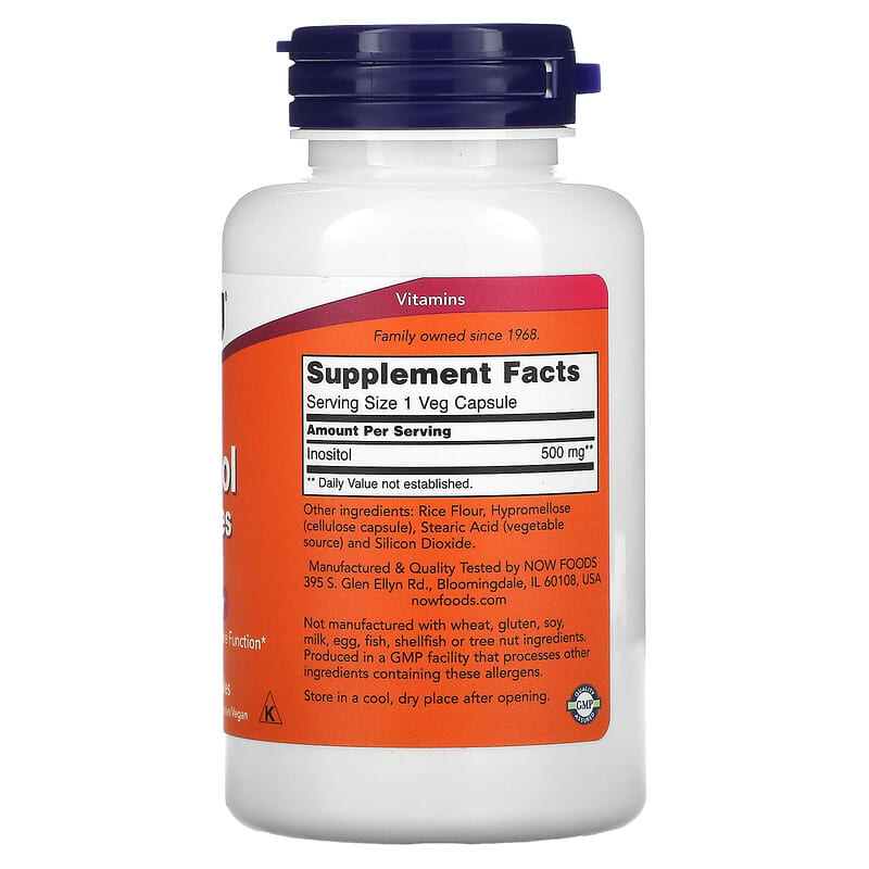 NOW Foods, Inositol Capsules, 500 mg, 100 Veg Capsules 733739004758