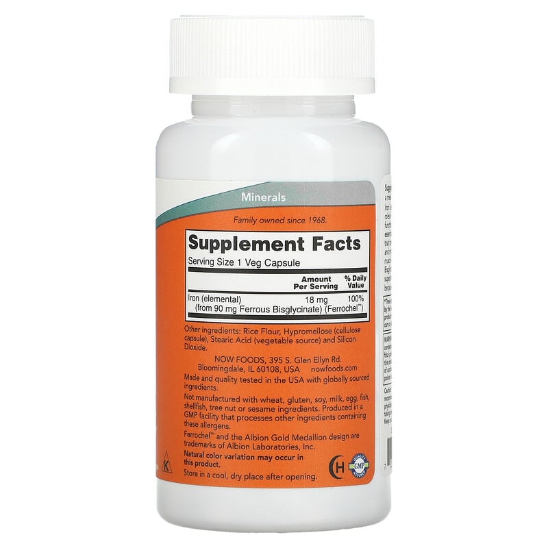 NOW Foods, Iron, 18 mg, 120 Veg Capsules 733739014436