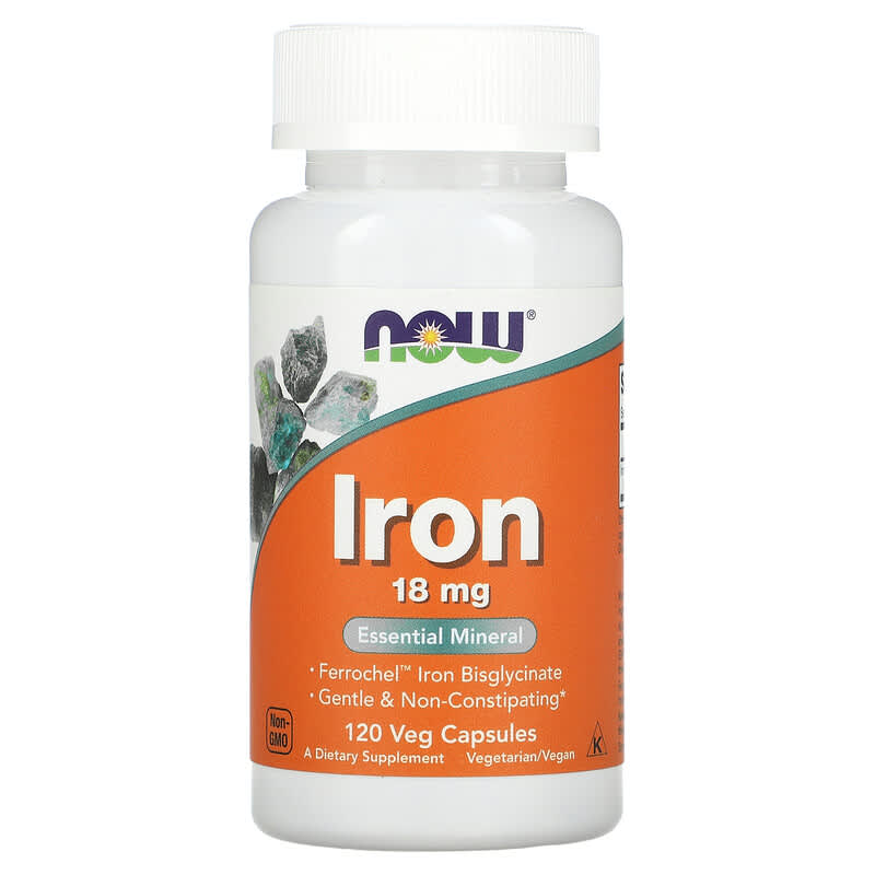 NOW Foods Iron 18 mg 120 Veg Capsules 733739014436