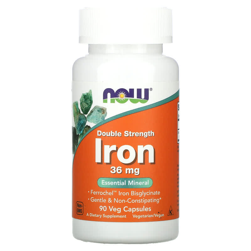 NOW Foods Iron Double Strength 36 mg 90 Veg Capsules 733739014443