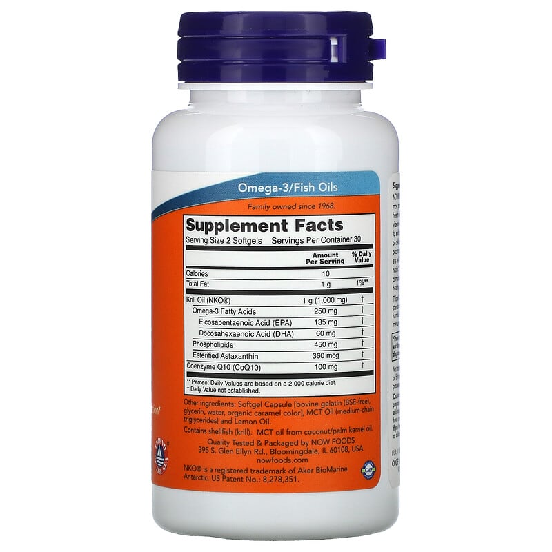 NOW Foods, Krill & CoQ10, 60 Softgels 733739016287