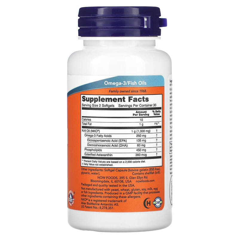 NOW Foods, Krill Oil, 500 mg, 60 Softgels 733739016256