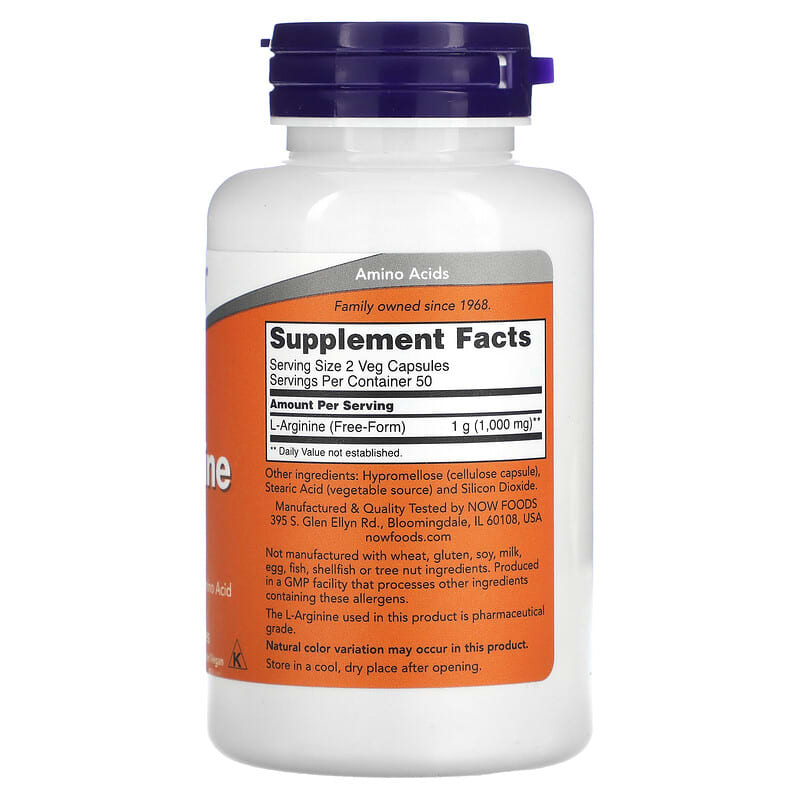 NOW Foods, L-Arginine, 500 mg, 100 Veg Capsules 733739000309