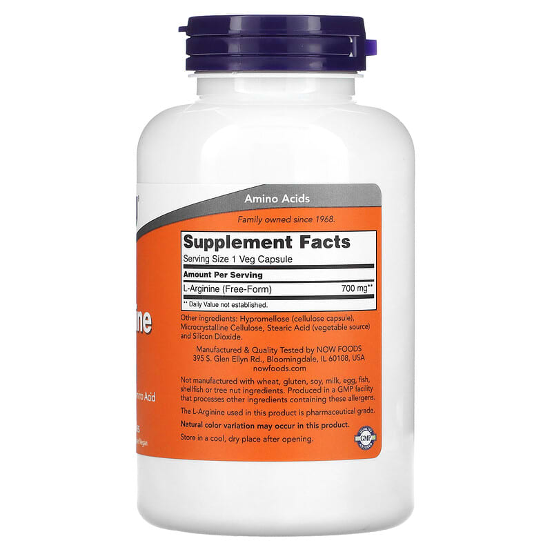 NOW Foods, L-Arginine, 700 mg, 180 Veg Capsules 733739000330