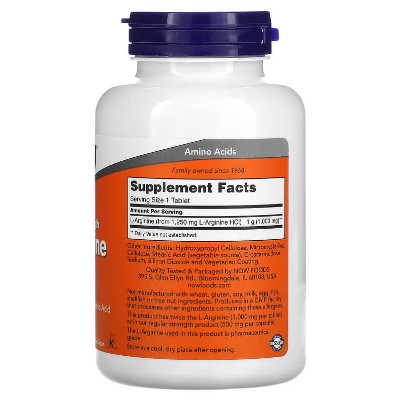 NOW Foods, L-Arginine, Double Strength, 1,000 mg, 120 Tablets 733739000354