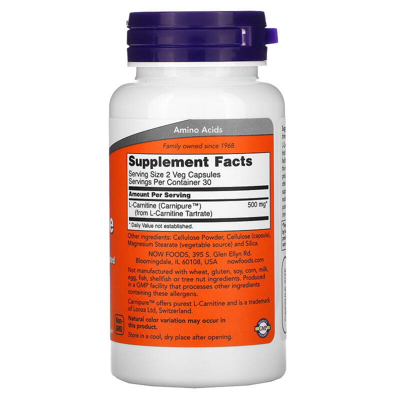 NOW Foods, L-Carnitine, 250 mg, 60 Veg Capsules 733739000620