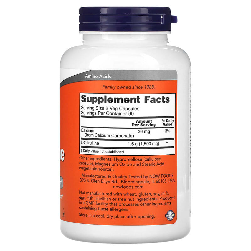 NOW Foods, L-Citrulline, 750 mg, 180 Veg Capsules 733739001030