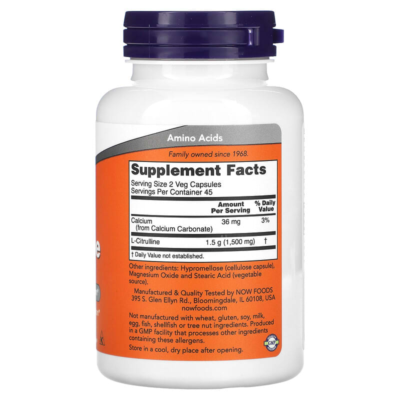 NOW Foods, L-Citrulline, 750 mg, 90 Veg Capsules 733739000835
