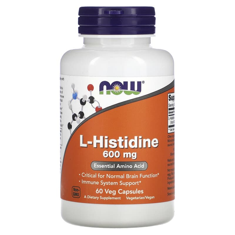 NOW Foods L-Histidine 600 mg 60 Veg Capsules 733739001214