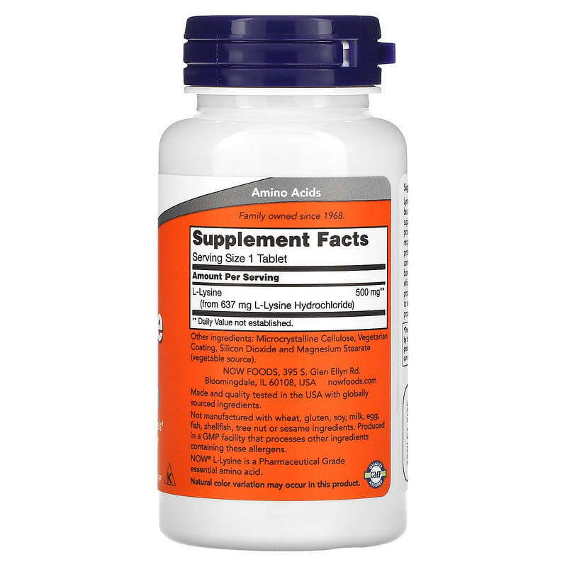 NOW Foods, L-Lysine, 500 mg, 100 Tablets 733739001009