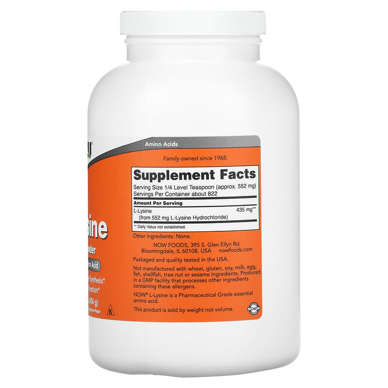 NOW Foods, L-Lysine Pure Powder, 1 lb (454 g) 733739002402