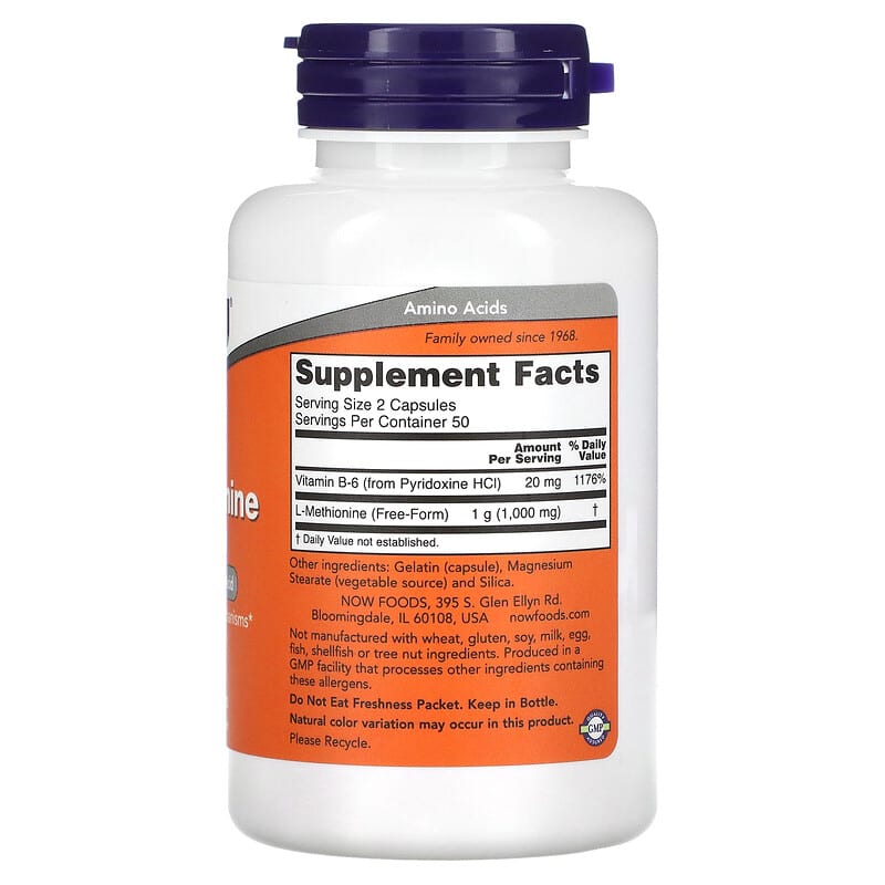 NOW Foods, L-Methionine, 500 mg, 100 Capsules 733739001177