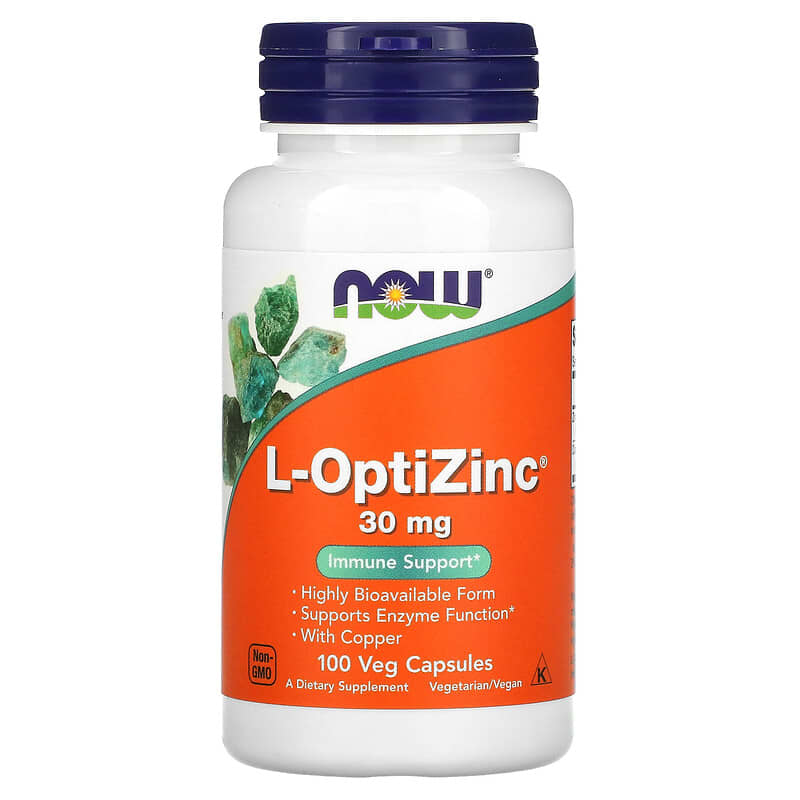 NOW Foods L-OptiZinc 30 mg 100 Veg Capsules 733739015105