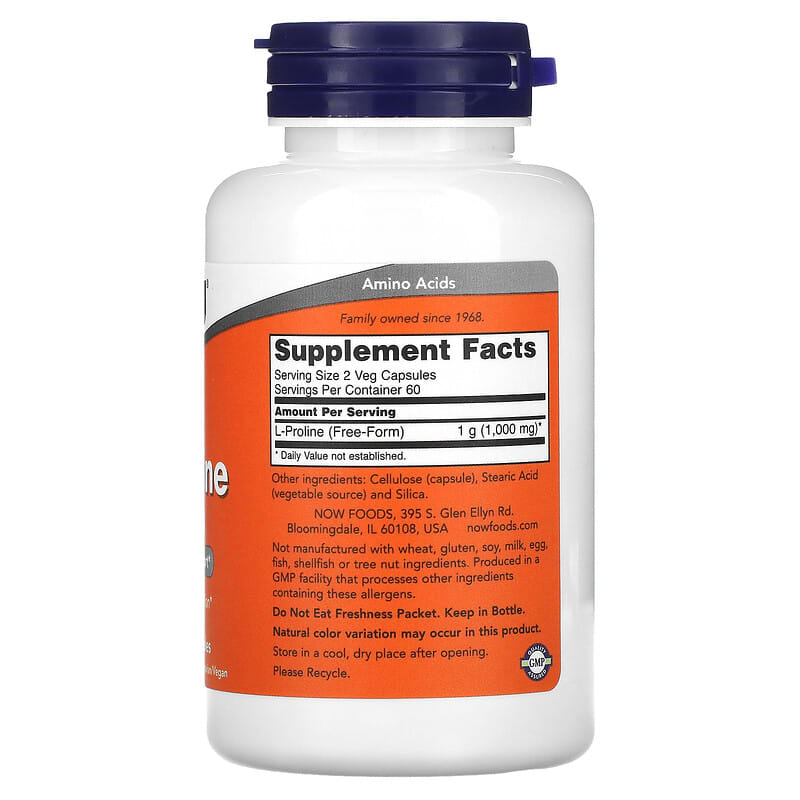 NOW Foods, L-Proline, 500 mg, 120 Veg Capsules 733739001337
