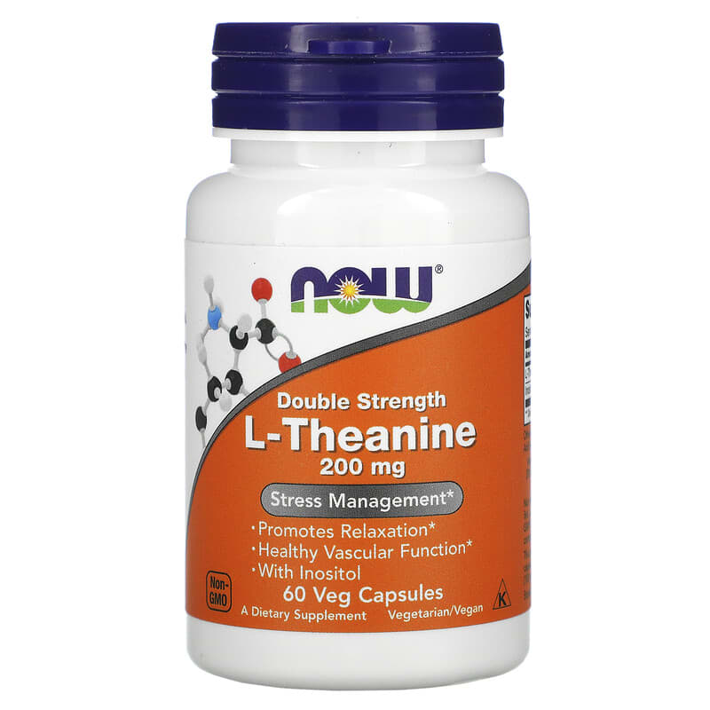NOW Foods L-Theanine Double Strength 200 mg 60 Veg Capsules 733739001474