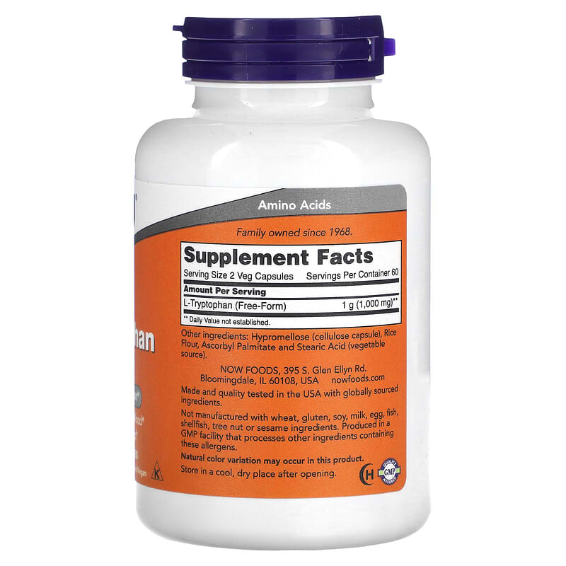 NOW Foods, L-Tryptophan, 500 mg, 120 Veg Capsules 733739001672