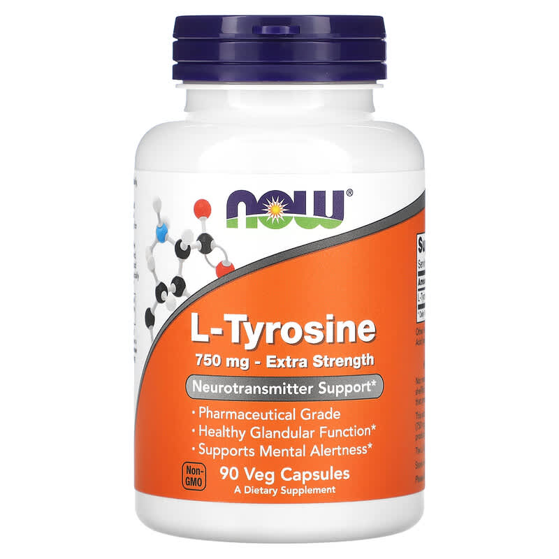 NOW Foods L-Tyrosine Extra Strength 750 mg 90 Veg Capsules 733739001658