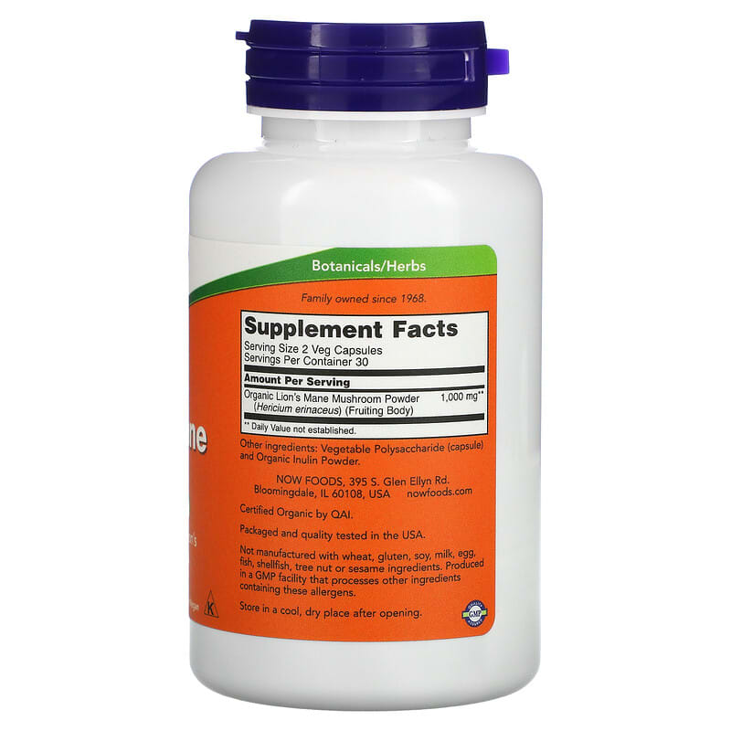 NOW Foods, Lion's Mane, 500 mg, 60 Veg Capsules 733739047892