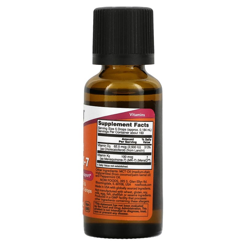 NOW Foods, Liquid D-3 & MK-7, 1 fl oz (30 ml) 733739003799
