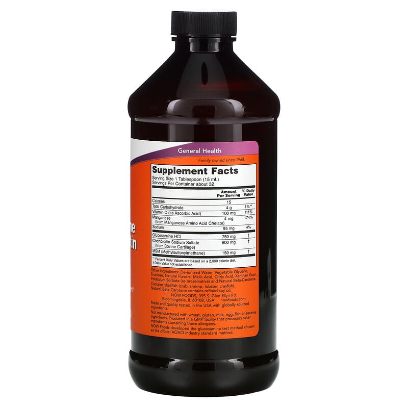 NOW Foods, Liquid Glucosamine & Chondroitin with MSM, 16 fl oz (473 ml) 733739031754