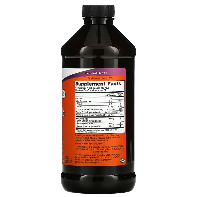 NOW Foods, Liquid Hyaluronic Acid, Berry, 100 mg, 16 fl oz (473 ml) 733739031594