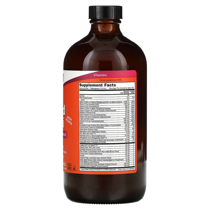 NOW Foods, Liquid Multi with Xylitol, Tropical Orange, Iron-Free, 16 fl oz (473 ml) 733739037725