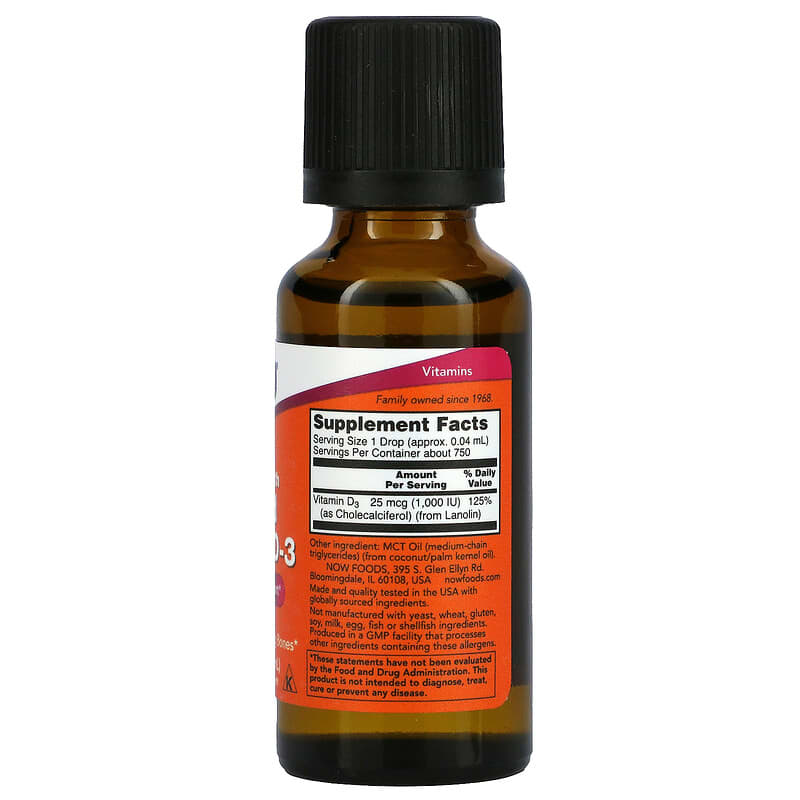 NOW Foods, Liquid Vitamin D-3, Extra Strength, 1,000 IU, 1 fl oz (30 ml) 733739003713