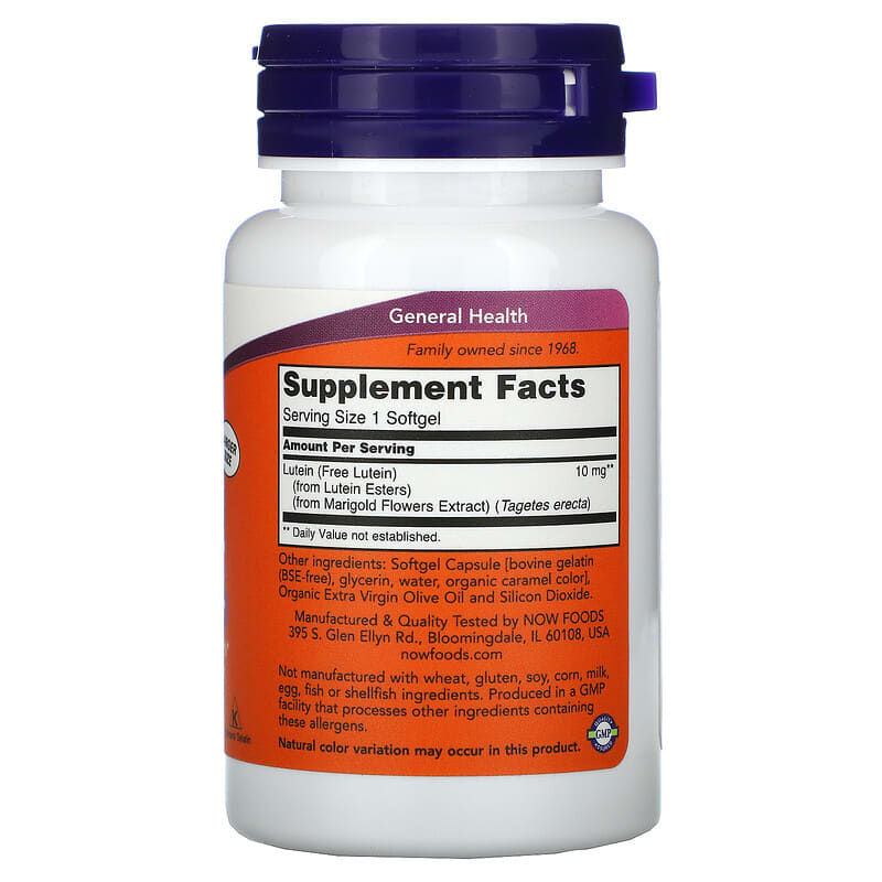 NOW Foods, Lutein, 10 mg, 120 Softgels 733739030573
