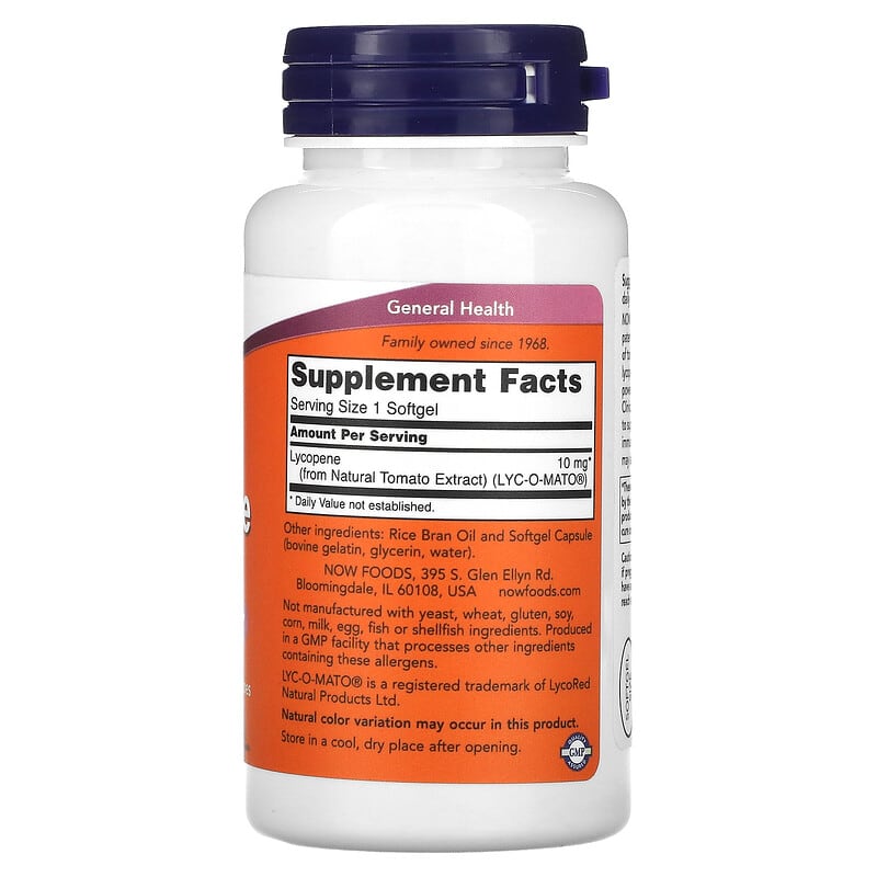 NOW Foods, Lycopene, 10 mg, 120 Softgels 733739030610