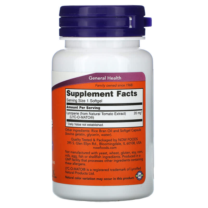 NOW Foods, Lycopene, 20 mg, 50 Softgels 733739030627