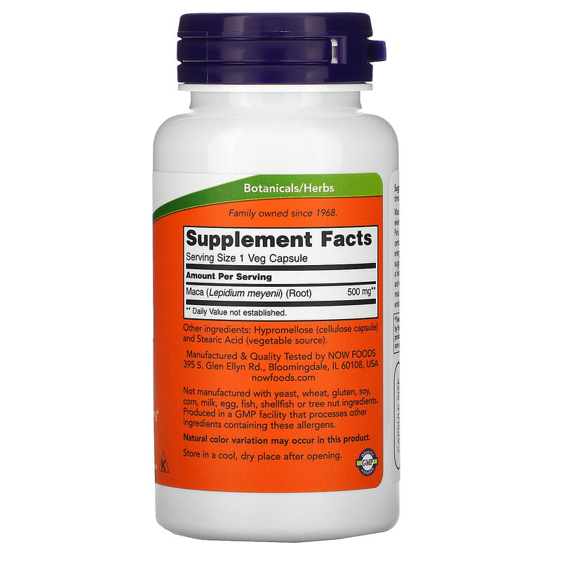 NOW Foods, Maca, 500 mg, 100 Veg Capsules 733739047212