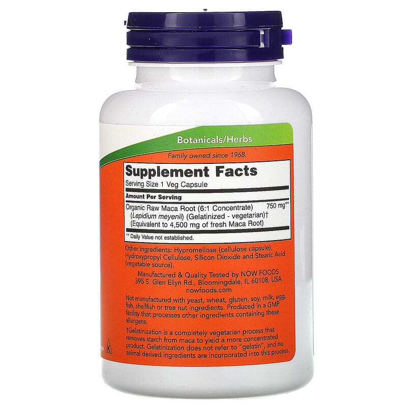NOW Foods, Maca, Raw, 750 mg, 90 Veg Capsules 733739047779