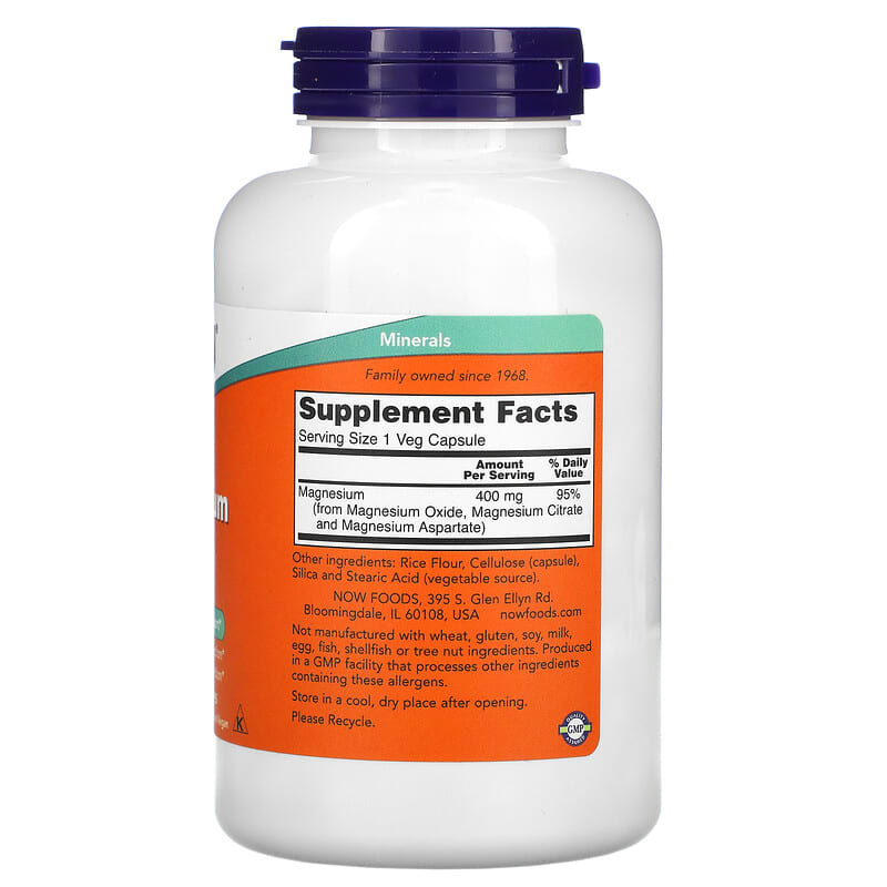 NOW Foods, Magnesium Caps, 400 mg, 180 Veg Capsules 733739012838