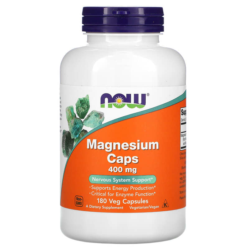 NOW Foods Magnesium Caps 400 mg 180 Veg Capsules 733739012838